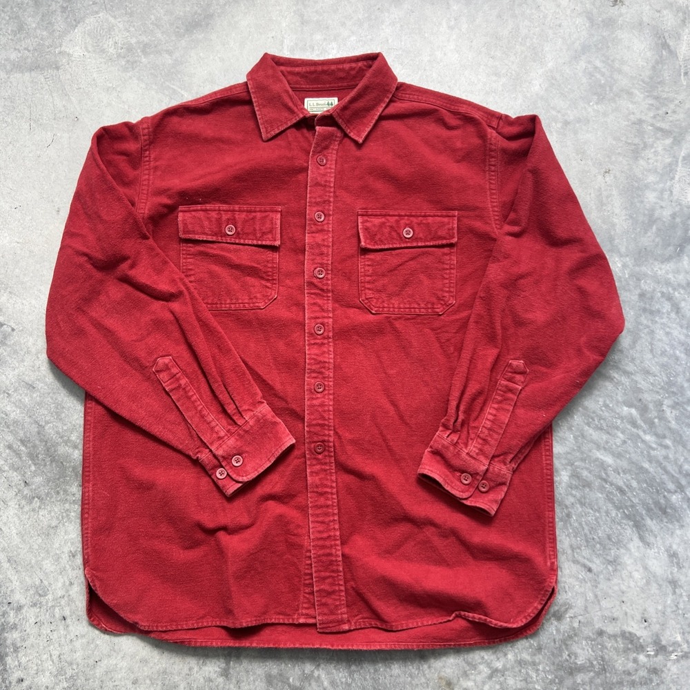 LL Bean Mens Chamois Cloth Shirt Large Red Long Sleeve Button Up 0MT03